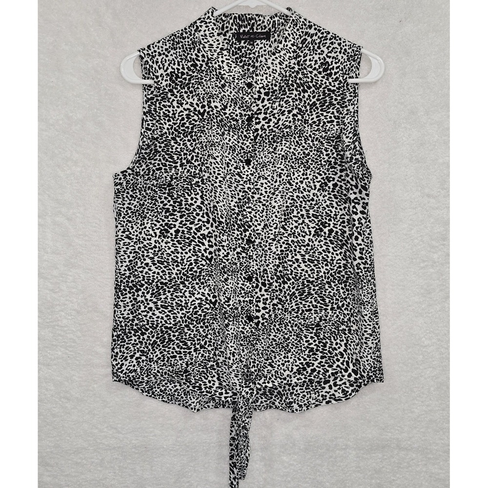 Violet And Claire Sleeveless Button-Up Blouse Black And White Animal Print Sz M